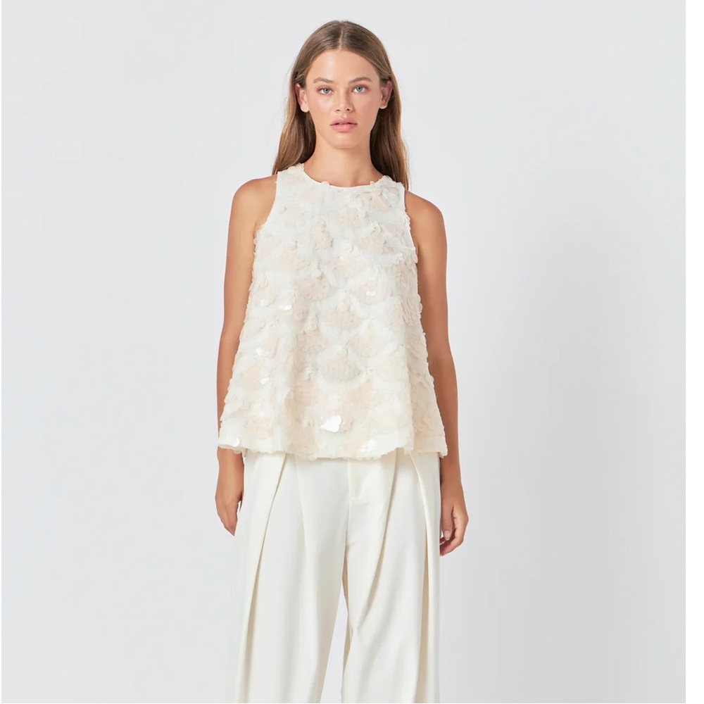 NWD ANTHROPOLOGIE ENDLESS ROSE SCALLOP SEQUIN TOP SIZE XS Z537 - Picture 2 of 11